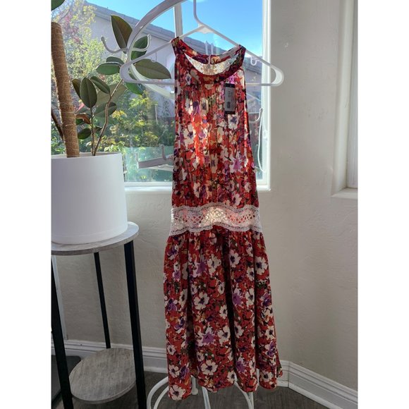 NWT Miss Me Floral Halter Blousen Dress Crochet Sz Large 6741 Spring Summer - Picture 10 of 14
